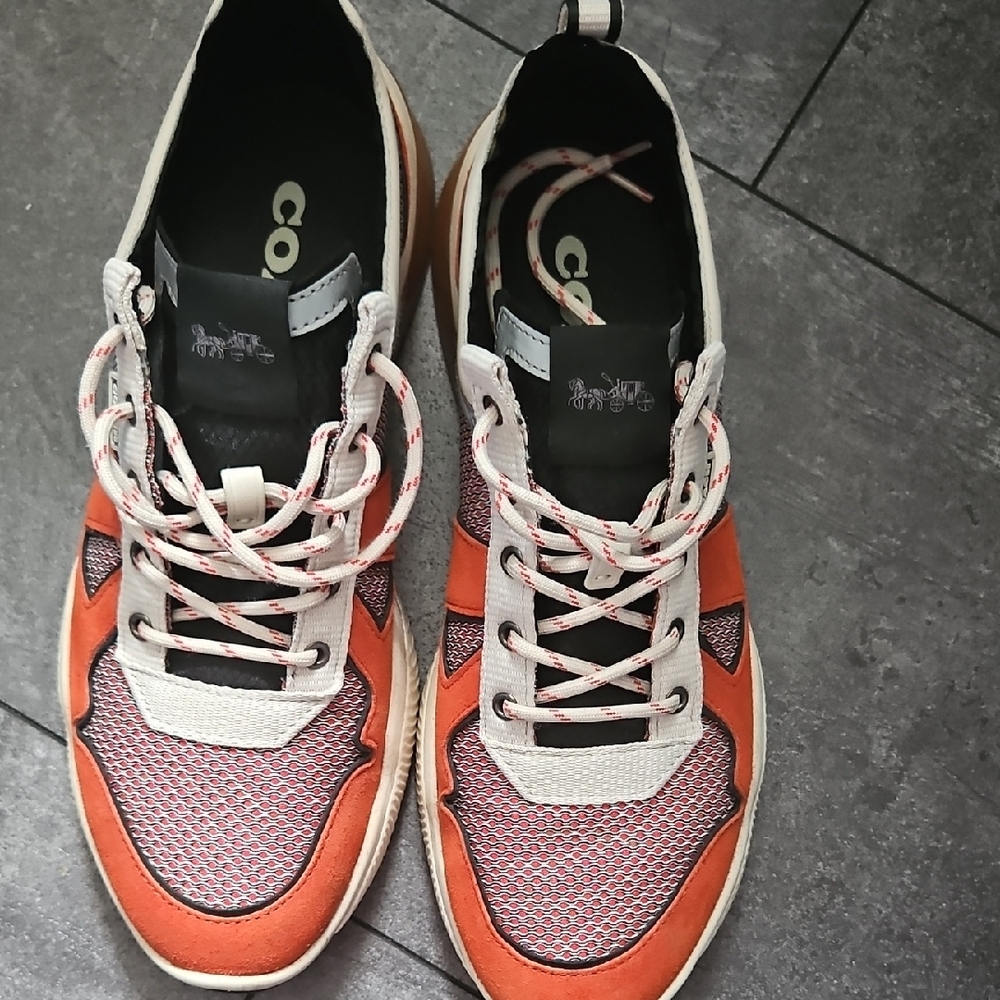 Coach Orange and White Athletic Shoes with Mesh Upper
